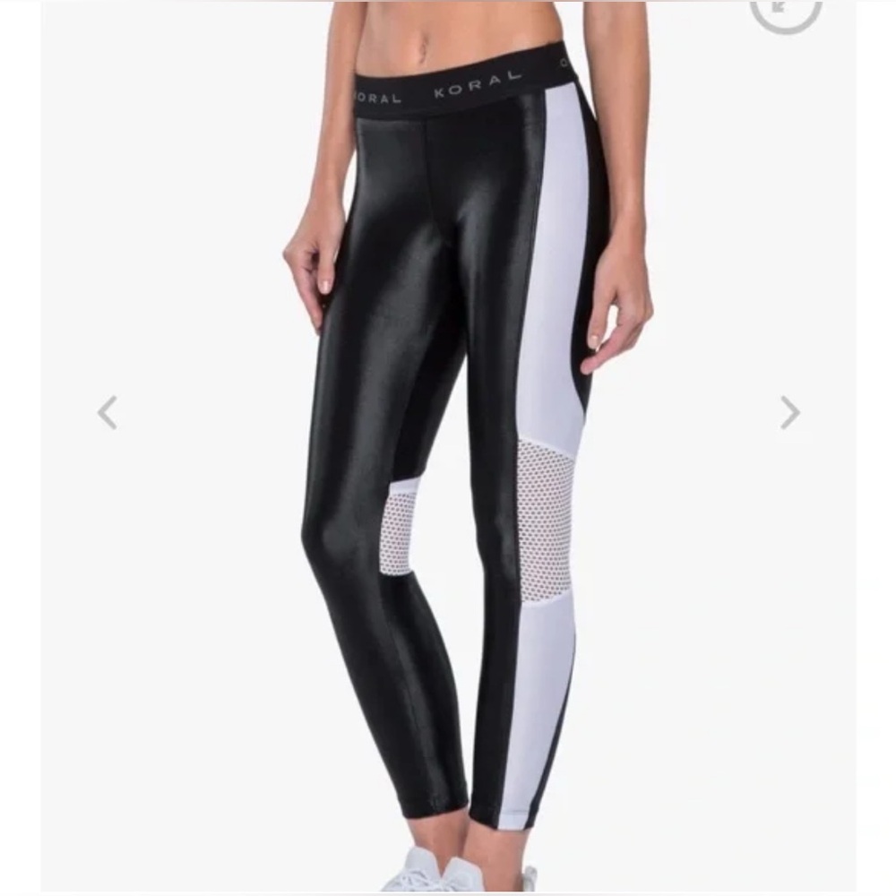 Koral Emblem Infinity 7/8 length Women's Black and White Mesh Panel Leggings